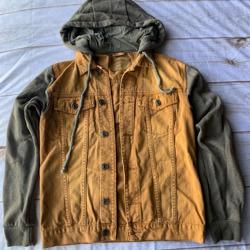 Carbon Cognac and Grey Hooded Jean Jacket Size Small